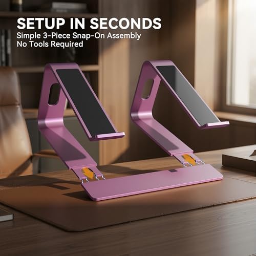 SOUNDANCE Laptop Stand, Aluminum Ergonomic Desk Riser, 10-15.6", Pink - Image 6