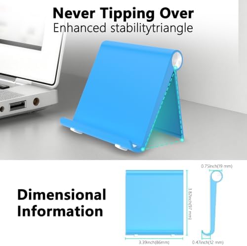 2 Pack Cell Phone Foldable Stand for Desk, Portable Cell Phone Holder, Adjustable Tablet Dock, Office Desk Accessories for iPhone 18 17 16 15 14 13 Pro Max Air, Galaxy S25, S24, Blue&Blue - Image 3