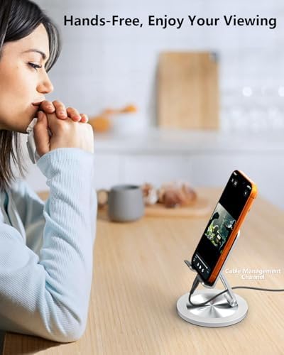 Phone Stand for Desk, 360° Rotating Dual Adjustable Foldable Cell Phone Holder, Heavy Solid All-Aluminum Base Anti-Slip Stable Support for Home Office Study, Fits iPhone Galaxy 4-8" Phones - Image 2