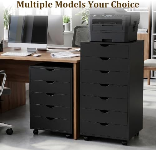 7 Drawer Office Storage Cabinet, Rolling File Cabinet for Office, Black - Image 4