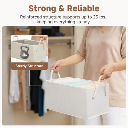 StorageWorks Fabric Storage Bins with Rope Handles, Ivory White, Large - Image 6