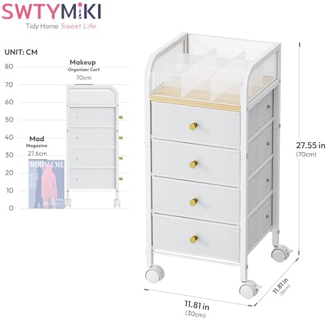 Rolling Makeup Organizer Cart - Under Desk Vanity Makeup Storage with 4 Non-woven Drawers, Nail Cart Organizer Cosmetic Display Cases Cabinet for Skin Care Perfume Nail Polish Brush Hair Tool - Image 2