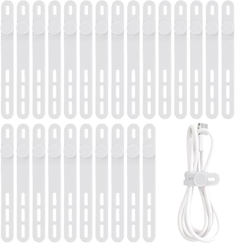 25 Pcs Silicone Cable Ties, Cable Ties Reusable, High Elasticity Cord Wraps for Electrical Cords, Cord Organizer for Earphone, Phone Charger(White) by Oligei