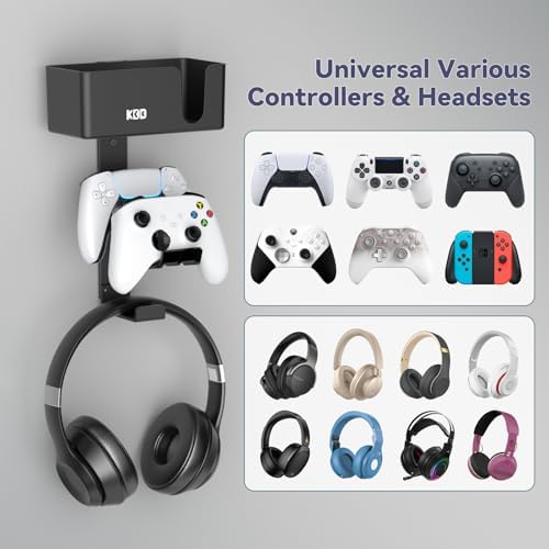 KDD 4-in-1 Wall Mount Controller Holder - Dual Game Controller and Headphone Hanger with Anti-Slip Pads for Xbox ONE/X Series/PS5/PS4 - Detachable Desk Storage for Media Remote, Phone and Speaker - Image 3