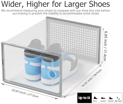 Kuject XX-Large Shoe Storage Boxes 12 Pack, Clear Stackable Shoe Organizer - Image 2