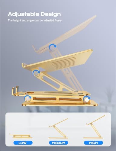 Aluminum Laptop Stand, Adjustable Laptop Stand for Desk Portable -Gold - Image 3