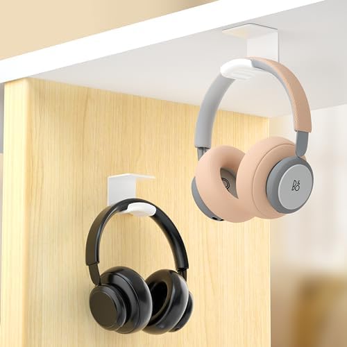 Under Desk Headphone Hanger, Adhesive Hook, White 2 Pack - Image 2