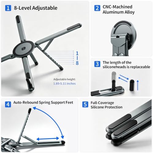 Portable Laptop Stand, 3-in-1 Magnetic Foldable Adjustable, for Desk（Gray） - Image 6