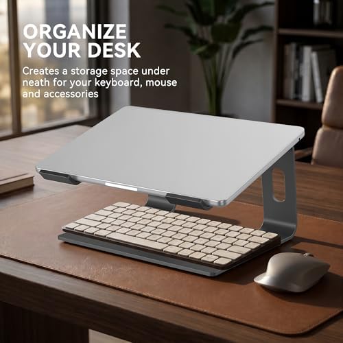 SOUNDANCE Laptop Stand, Aluminum Ergonomic Desk Riser, 10-15.6", Grey - Image 4