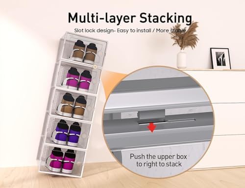 Kuject X-Large Shoe Storage Boxes 12 Pack, Clear Stackable Shoe Organizer - Image 3