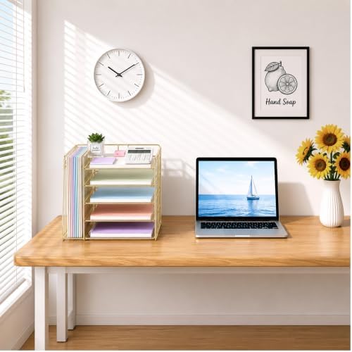 Desk Organizer, 5-Tier Paper Organizer Letter Tray, Gold - Image 7