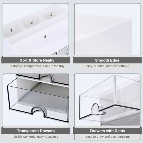 Desk Organizer, Office Organizer with Drawer, Desk Accessories & Workspace Organizers, Pen Holder Office Supplies for Desk (4 Drawers+4 Compartments, White) - Image 5