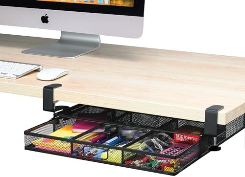 Under Desk Drawer Organizer Clamp-On, Mesh Metal Attachment, 1 Drawer Slide Out, On or Under Desk Organizer for Office Supplies & Home Essentials by Homeify