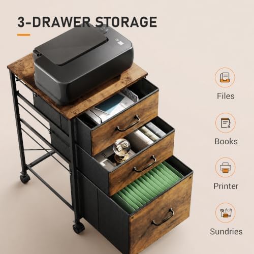 DEVAISE 3-Drawer Mobile File Cabinet, Rolling Printer Stand, Rustic Brown - Image 4