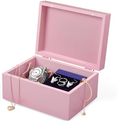 DRASTAR Wooden Box, Small Keepsake Box, Memory Box for Keepsakes, Cute Jewelry Box, Wedding Memory Box with Lids, Pink Decorative Box by EnhanceYourDailyLife