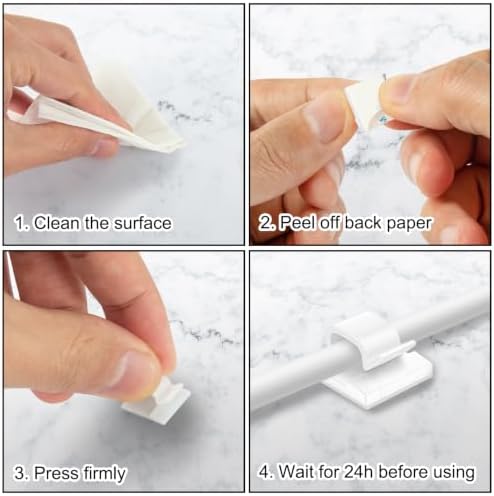 65 Pcs Cable Clips, Adhesive Cable Organizer Cord Holder Wire Clip Wire Management Self Adhesive Hooks Wire Holder for Office, Home(White, 65PCS-Large) - Image 5