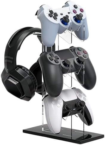 Controller Stand 3 Tiers, Universal Controller Holder Headphone Stand, Headset Holder, Acrylic Controller Display Stand Compatible with Xbox, PS5, PS4, NS - Ideal Desk Mount for Gamers,Black by TOMAIDA