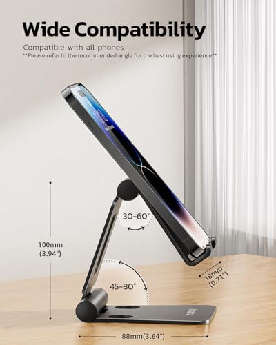 Nulaxy 2 Pack Aluminum Dual Folding Cell Phone Stand for Desk, Black&Silver - Image 3