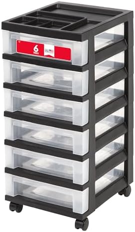 IRIS USA 6-Drawer Rolling Storage Cart, Black/Clear by IRISUSA