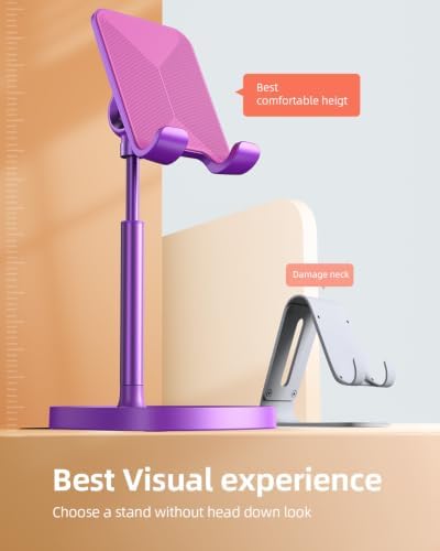 LISEN Cell Phone Stand Adjustable Phone Holer for Desk, Computer Office Desk Accessories for iPhone 16 Holder Women Kitchen Essentials Fits All Mobile Phones Switch Kindle iPads Tablet 4-10in Purple - Image 2