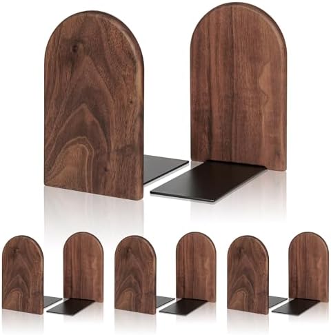 Book Ends,4 Pack Medium Bookends Wood Book Ends Universal Economy Bookend (4, Medium) by shikaman