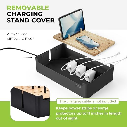 Prosumer's Choice Bamboo Charging Station for Multiple Devices - Wood Device Dock, Organizer Suitable Apple & Android Cell Phone, Tablet, iPad Cables Not Included, Metal & Bamboo Black - Image 6
