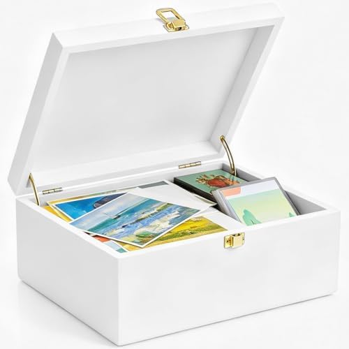 DRASTAR Wooden Keepsake Box, Large White Storage Box with a Hinged Lid, Memory treasure box for Crafts and Photo Storage by EnhanceYourDailyLife