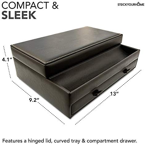 Stock Your Home Mens Valet Tray, Men's Jewelry Box, Night Stand Organizers and Storage, Bedside Table Organizer, Watch Box for Dresser, Faux Leather (Black & Beige) - Image 5