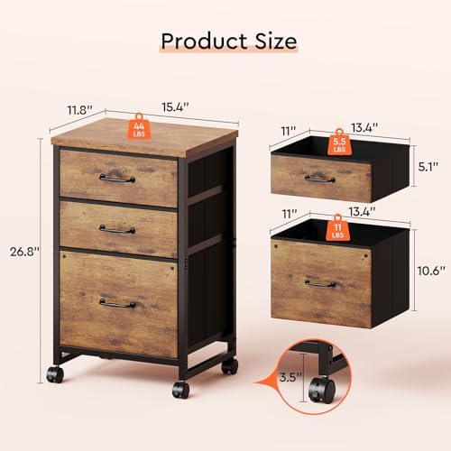 Maihail 3 Drawer File Cabinet on Wheels Fits A4 Size for Home Office - Image 3
