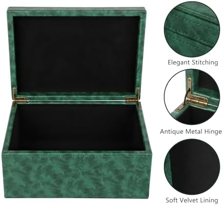 HofferRuffer Faux Leather Decorative Box, Large Wooden Structure Keepsake Box Accessory Organizer Jewelry Organizer with Hinged Lid, Storage Container for Home or Office (Dark Green) - Image 3