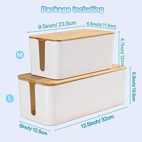 Cable Management Box Organizer, Set of 2 Bamboo Lid Large Storage Wire Holder to Conceal Hide Surge Protector, Power Strips Cord on Desk Floor, with 5 Cables Tape for Home Office Computer TV USB Hub - Image 7
