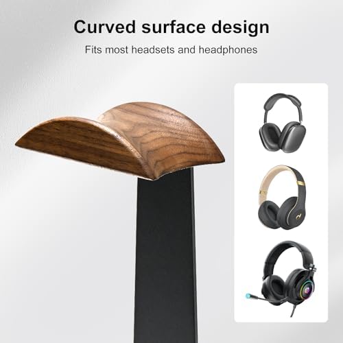 UPERGO Walnut Headphone Stand with Controller Holder & Storage Base - Image 4