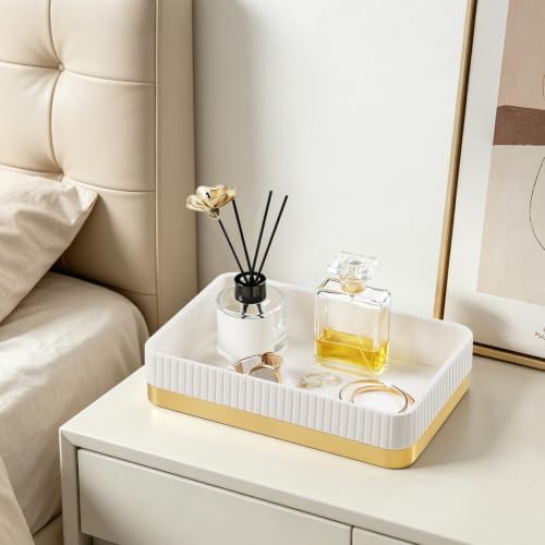 Valet Tray Organizer Bedside Nightstand Organizer Desk Catchall Tray (Ivory-Gold Trim) - Image 5