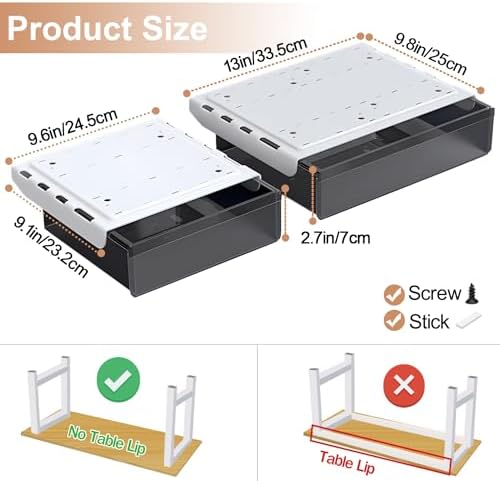 Under Desk Table Drawer Storage Organizer,2 Pack Large & Medium Slide Out Desk Drawers - Hidden Desktop Organizer,Attachable Pencil Storage Tray Under Table(ML) - Image 4