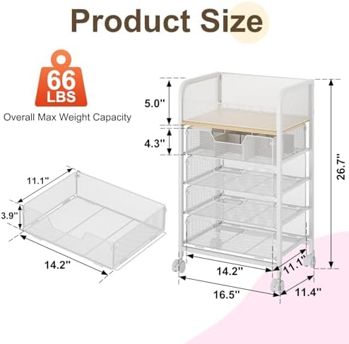Makeup Cart Organizer with 4 Drawers, Rolling Makeup Cart, White - Image 6