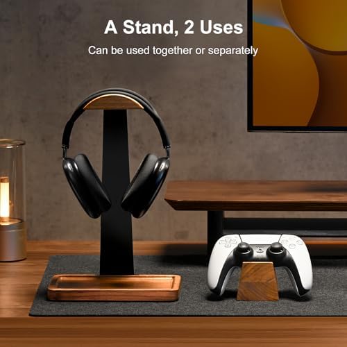 UPERGO Walnut Headphone Stand with Controller Holder & Storage Base - Image 2