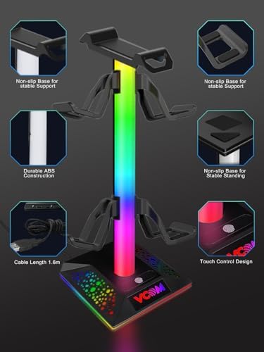 VCOM RGB Gaming Headphones Stand with 2 USB and 1 Type-C Ports, Headset Stand with 10 Light Modes and Non-Slip Rubber,Suitable for All Earphone Accessories, Best Gift for Desk Gamers - Image 6