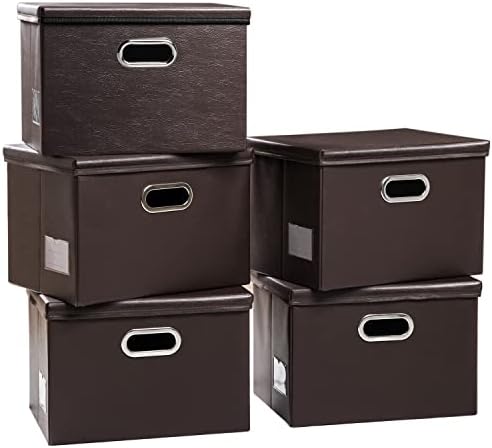 Leather Foldable Storage Boxes with Lids,Closet Storage Bins 24L by Prandom