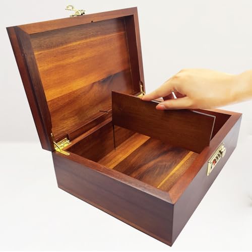 Large Wood Box Decorative Acacia Wooden Storage Box with Combination Lock With Adjustable Divider Wooden Keepsake Box with Hinged Lid Chest Stash Boxes Decorative Lockable Chest Box(Secret Grid) - Image 5