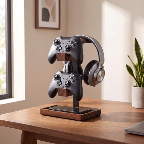 Headphone Stand with Controller Holder, Deep Walnut by Unknown