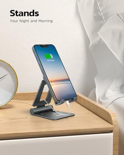 Nulaxy Full Aluminum Dual Folding Cell Phone Stand for Desk, Gray - Image 2