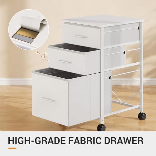 DEVAISE Mobile File Cabinet, Rolling Printer Stand with 3 Drawers, Fabric Vertical Filing Cabinet fits A4 or Letter Size for Home Office, White - Image 4