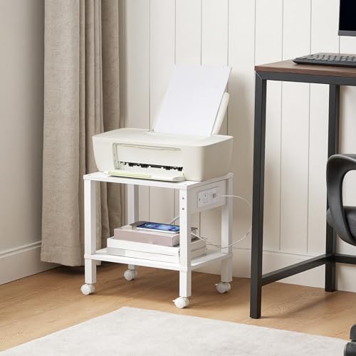 HOOBRO 2-Tier Printer Stand with Charging Station, Under Desk Printer Table, Printer Cart with Storage Shelves, Shelf for Small Spaces, for Home Office, White WT38UPS01 - Image 7