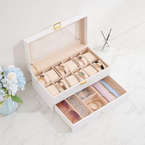 ProCase Watch Box, 12 Slot Watch Case for Men with Drawer, White - Image 3