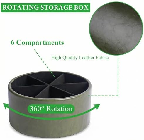 Remote Control Holder, 360°Spinning PU Leather Desk TV Remote Caddy,Desk Storage Box Room Accessories for Controller, Media,Mail,Calculator, Mobile Phone,Pencil(1-Oil Green) - Image 2