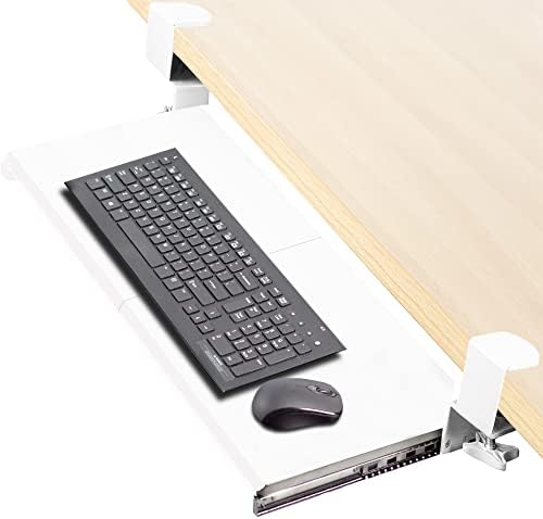 VIVO Large Clamp-on Computer Keyboard and Mouse Under Desk Slider Tray, 27 x 11 inch Pull Out Platform Drawer, White, MOUNT-KB05W by VIVO