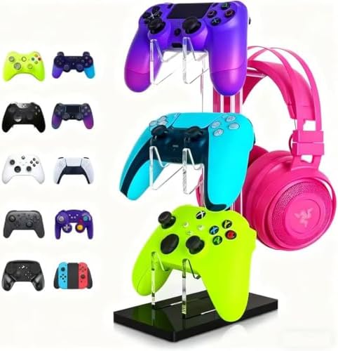 Controller Stand 3 Tiers, Universal Controller Holder Headphone Stand, Headset Holder, Acrylic Controller Display Stand Compatible with Xbox, PS5, PS4, Nintendo Switch - Ideal Desk Mount for Gamers by Unknown