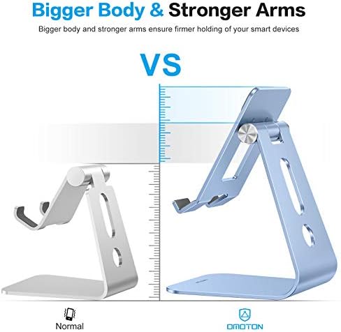 OMOTON Adjustable Tablet Stand for Desk, Upgraded Longer Arms for Greater Stability, T2 Tablet Holder with Hollow Design for Bigger Sized Phones and Tablets Such as iPad Pro/Air/Mini, Blue - Image 3