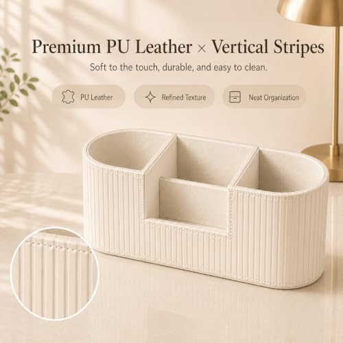 Faux Leather Desk Organizer, Office Desk Accessories Organizer with 4 Compartments, Modern Vanity Organizer for Pens, Makeup Brushes, Office Supplies, Remote Controls, Desk Decor for Home - Image 4