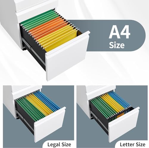 3 Drawer File Cabinet with Lock, File Cabinets for Home Office,Under Desk Cabinet, Locking File Cabinet for A4/Letter/Legal, Fully Assembled Expect Casters, Matte White - Image 5